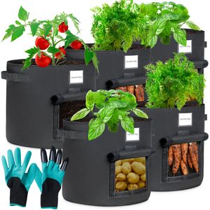 Pflanzsack 5X 60L aus Vliesstoff, Pflanzen Tasche mit 1 Gartenhandschuhe, Pflanztopf Pflanzensack für Kartoffeln,Tomaten, Blumen, Pflanzen, Gemüs