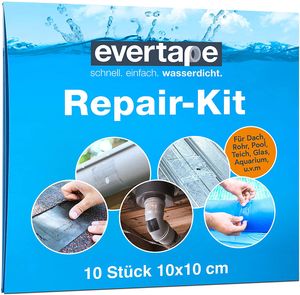 Everfix Evertape Repair Kit, Reparaturset, wasserdicht, Set zum Abdichten und Reparieren (10 x Tape 10 cm x 10 cm) transparent