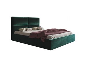 GRAINGOLD Bett 140x200 cm Marad - Bettgestell - Doppelbett mit Kopfteil, Bettkasten und Lattenrost - Grün