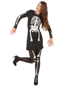 Elegantes Skelett-Damenkostüm Halloween schwarz-weiss