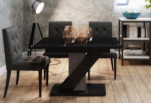 Esstisch SEVA, Küchentisch , Esszimmertisch, Esszimmer Tisch Auszugsfunktion, 80x75x80, schwarz Glanz/Beton
