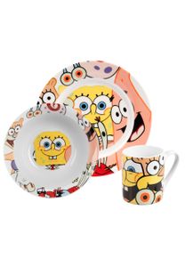 Spongebob Schwammkopf Frühstücksset - Kinder Geschirr Set 3-tlg. Teller, Schale & Tasse aus Porzellan
