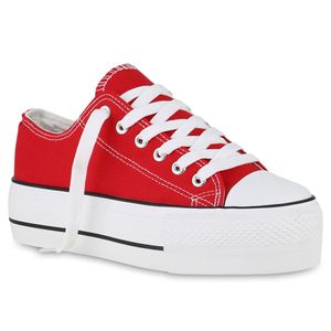 VAN HILL Damen Plateau Sneaker Freizeit Schnürer Stoffschuhe Schuhe 841220, Farbe: Rot, Größe: 36