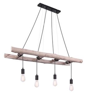 Globo Lighting Hängeleuchte Holz naturfarben, Metall schwarz, Kabel PVC Schwarz, Kabel schwarz, zum Herumwickeln, LxBxH: 1150x300x1920mm, exkl. 4x E27 60W 230V