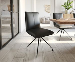 DELIFE Esszimmerstuhl Lelio-Flex Echt-Leder Schwarz Kreuzgestell konisch Schwarz Taschenfederkern