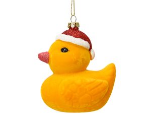 Christbaumschmuck Kunststoff Ente mit Weihnachtsmütze 9cm - Gelb