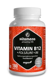 Vitamin B12 1.000 µg + B9 + B6 hochdosiert, 180 vegane Tabletten
