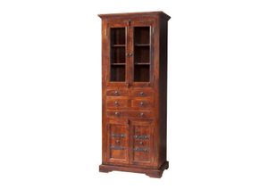 MASSIVMOEBEL24 Vitrine Akazie 80x50x195 nougat lackiert OXFORD #454