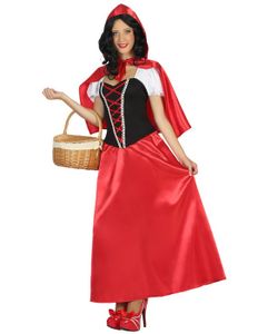 Elegantes Rotkäppchen Kleid Damen Kostüm rot-schwarz-weiss