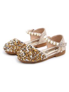 Mädchen Pearl Dance Shoes Knöchelgurt Freizeitschuh Geschlossenes Zehen Flache Sandalen Gold,Größe EU 28 Mädchen Pearl Dance Shoes Knöchelgurt Freizeitschuh Geschlossenes Zehen Flache Sandalen Gold,Größe EU 28
