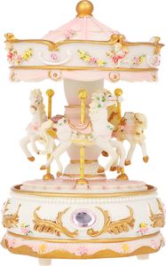 Mini Karussell Uhrwerk Spieluhr bunte LED Merry-Go-Round Spieluhr Geschenk für Freundin Kinder Kinder Weihnachten Festival PInk【Pink】