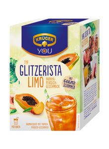 Krüger You Typ Glitzerista Limo Papaya Pfirsich Geschmack 200g | Mit Glitzer Schimmer | Instant-Getränkepulver (1er Pack) | (10x 20g)