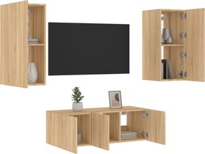 4-tlg. Wohnwand mit LED-Beleuchtung Sonoma-Eiche Holzwerkstoff