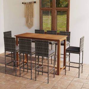 Prolenta Premium  9-tlg. Gartenbar-Set mit Kissen Grau