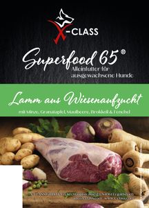 X-CLASS Superfood 65 Lamm aus Wiesenaufzucht, getreidefreies Trockenfutter für ausgewachsene Hunde