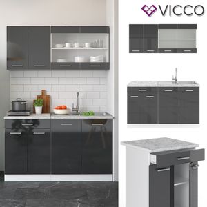 VICCO Küchenzeile SINGLE Einbauküche 140 cm Küche Anthrazit Hochglanz R-LINE