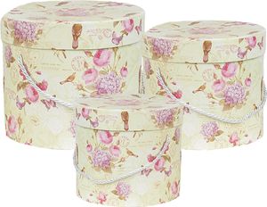 Clayre & Eef Aufbewahrungsbox 3er Set 23x20 / Ø 20x17 / Ø 17x14 cm Grün Karton Rund Blumen