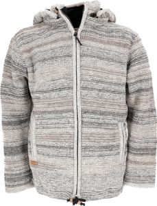 Kuschelige Gefütterte Strickjacke, Mellierte Wolljacke Nepal Jacke - Modell 10, Herren, Grau, Wolle, Größe: XL Kuschelige Gefütterte Strickjacke, Mellierte Wolljacke Nepal Jacke - Modell 10, Herren, Grau, Wolle, Größe: XL