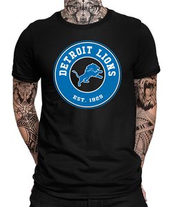 Detroit Lions - American Football NFL Super Bowl Herren T-Shirt, Schwarz, M, Vorne
