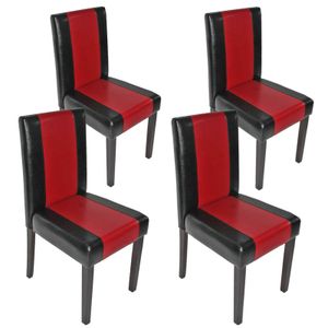 4er-Set Esszimmerstuhl Stuhl Küchenstuhl Littau  Kunstleder, schwarz-rot, dunkle Beine