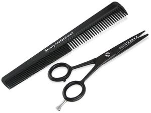 Haarschere Bartschere Frisörschere 12,7 cm Schwarz Set mit Kamm