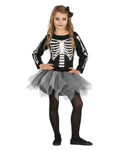 Skelett Ballerina Kinderkostüm mit Tutu & Knochen Motiv Größe: S