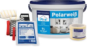 plid Premium Polarweiss Innenfarbe Wandfarbe Deckenfarbe Profi Farbe Set 5l - Streichset