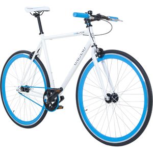 Galano Blade Fixiebike retro Fahrrad 165 bis 195 cm 28 Zoll Singlespeed Urban Bike mit Flip Flop Nabe für fixed gear und Freilauf, Farbe:weiß/blau, Rahmengröße:56 cm