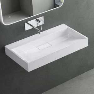 Mai & Mai Waschbecken Aufsatzwaschbecken Weiß Hänge-Waschtisch Rechteckig ohne Armaturenloch Breite: 80cm inkl. Ablaufgarnitur Col19