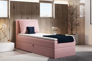 Boxspringbett Egro Mini mit Bettkasten und Kissen - Einzelbett mit Bonell-Matratze und Topper, Polsterbett (Pink (Kronos 29), 100 x 200 cm)