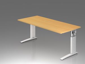 Urbana U-Serie Schreibtisch, manuell höheneinstellbar, Buche, Farbe Gestell:Weiß, Größe Tischplatte:180 x 80 cm