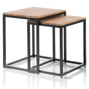 Couchtisch Sakura 2-Satz Tisch Eiche massiv Industriedesign Metall schwarz Wohnzimmer Tisch Set 50x40 cm
