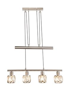 Globo Lighting Hängeleuchte Metall Nickel matt, Metall, Glaskristalle klar, Kabel PVC Grau, Höhenverstellbar, LxBxH: 600x92x1600mm, exkl. 4x E14 40W 230V