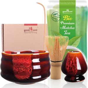 Matcha Teezeremonie Set "Akai" mit Teeschale, Besenhalter und 30g Premium Matcha