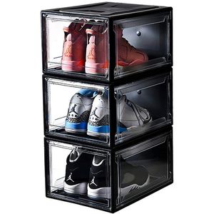 Arkmiido Schuhbox, 3er Schuhboxen Set, transparente stapelbare Schuh boxen, durchsichtige Schuhboxen Schuhschrank Aufbewahrung schuhe schwarz