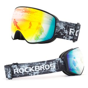 ROCKBROS Skibrille Schneebrille Goggles Antifog Snowboardbrille für Erwachsene, schwarz rot