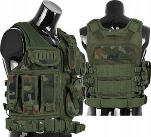 Męska kamizelka airsoftowa Dominator "Huzar" z systemem Molle do paintballa na świeżym powietrzu, leśna