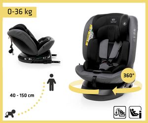 4BABY Kindersitz drehbar 360 ISOFIX Matt-Fix I-SIZE verstellbare Kopfstütze Sitz 0-36kg, 40-150 cm Graphite