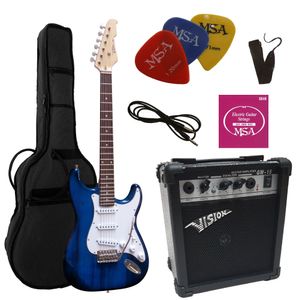 4/4 Elektrogitarrenset - E-Gitarre dunkelblau-transparent 20 Watt Set - Tasche, Band, Saiten, 3xpik, Verstärker - e gitarren set blau