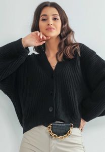 Oversize-Pullover mit Knopfverschluss in schwarz, Gr. L/XL