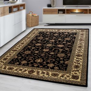 Vynikajúci orientálny koberec - orientálny koberec s krátkym vlasom s kvetinovými ornamentami v tradičnom štýle, obdĺžnikový tvar, jednoduchý na údržbu - ideálny do obývačky