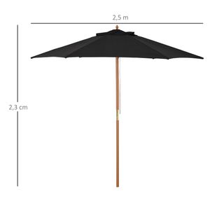 Outsunny Sonnenschirm, Gartenschirm, 3-stufig, Sonnenschutz, Bambus 180/㎡ Polyester, Schwarz, Ø2,5 x 2,3 m
