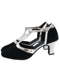 Damen Tanzschuhe Faux Wildleder Sandalen Lateinische Weiche Sohle Leichte Performance Schuhe Schwarz Silber,Größe:EU 38