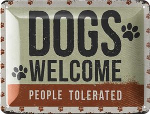 LANOLU Blechschild Hund, DOGS WELCOME Deko Hund Geschenke für Hundeliebhaber, Geschenk für Hundefreunde für Garten und Flur 15x20cm