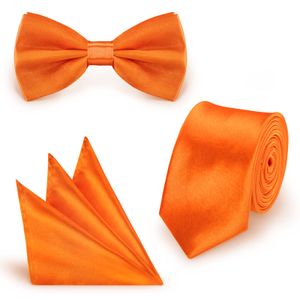 SET Krawatte Fliege Einstecktuch Orange  einfarbig uni aus Polyester