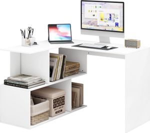 WOLTU Schreibtisch Bürotisch Arbeitstisch, mit Ablagen, MDF, Weiß