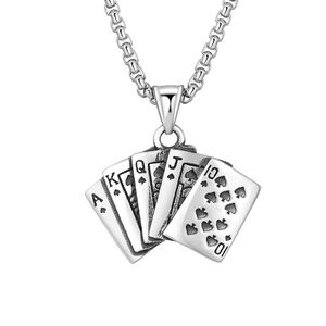 Herren Kette Schmuck mit Anhänger - Flush Poker Halskette aus Edelstahl für Männer, Herren Schmuck für Punk-Männer (Silber)