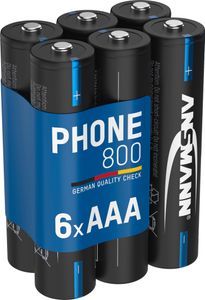 ANSMANN Telefon Akku Micro AAA, 6 Stück, 800 mAh NI-MH 1,2V