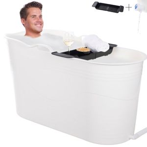 HelloBath® Mobile Badewanne für Erwachsene XL - Ideal für das kleines Badezimmer - 122x55x64cm - Stylisch (Schnee Weiß ) - Inklusive Badewannenablage