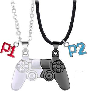 Bixorp Gamer BFF náhrdelník pre 2 s magnetickým príveskom - Hráč 1 a Hráč 2 - Herný darček pre najlepších priateľov - Strieborný/Čierny - 45 cm